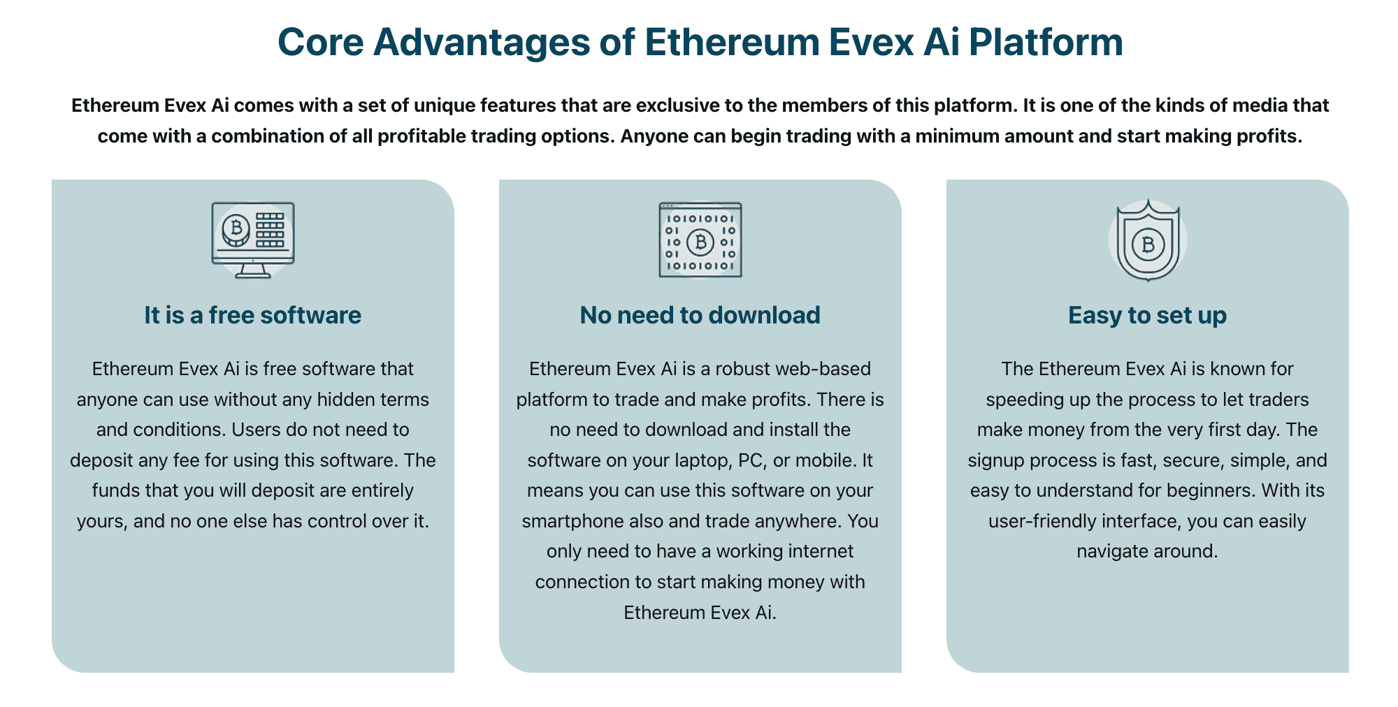 Pagrindiniai Ethereum Evex Ai platformos pranašumai  