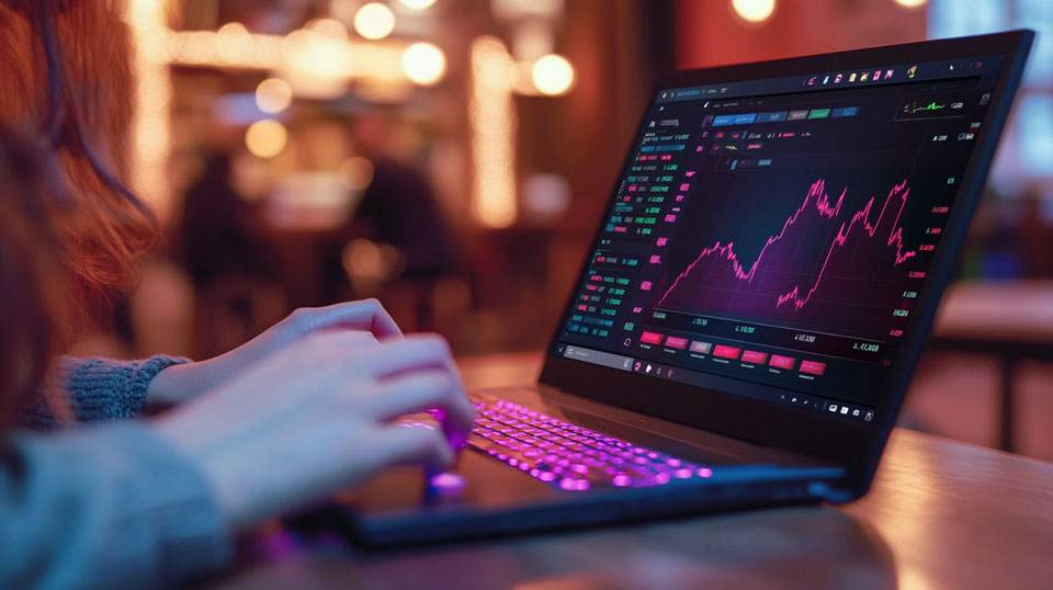Laptop dashboard with trading features