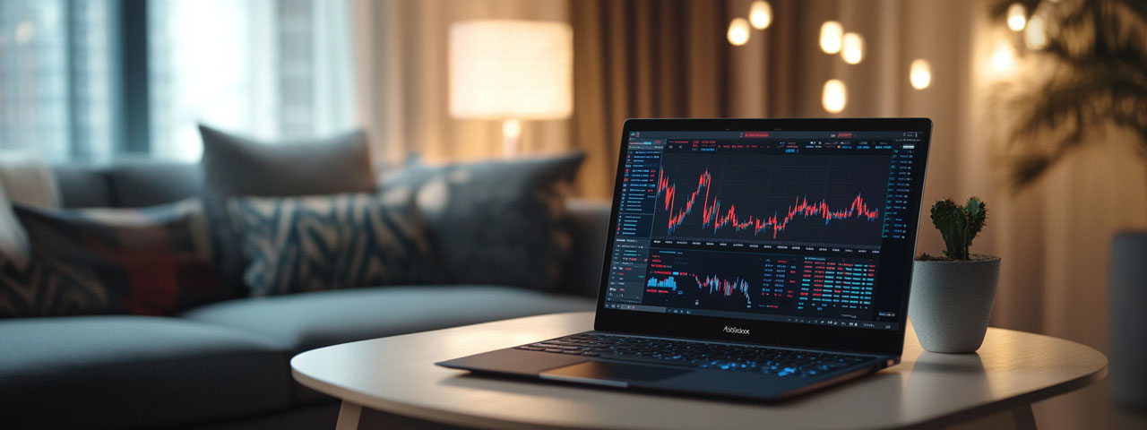 Succesvol cryptohandelen op laptop Successful crypto trading on laptop